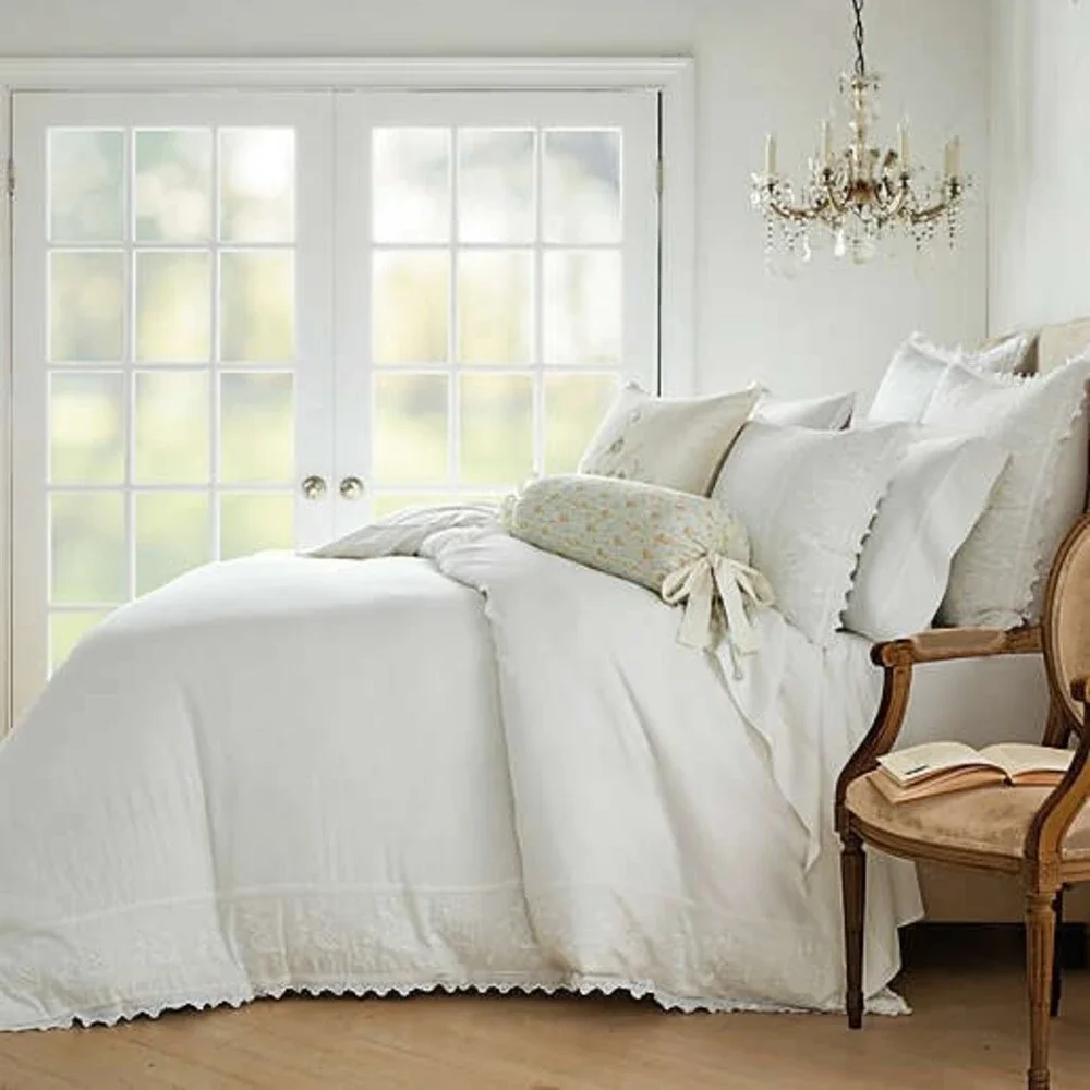 Wamsutta Vintage Lantier Embroidery 3 Pc QUEEN Duvet Set 2 Shams White